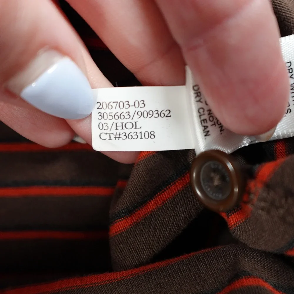 Banana Republic Shirt Mens Small Brown Orange Striped Cotton Long Sleeve Polo